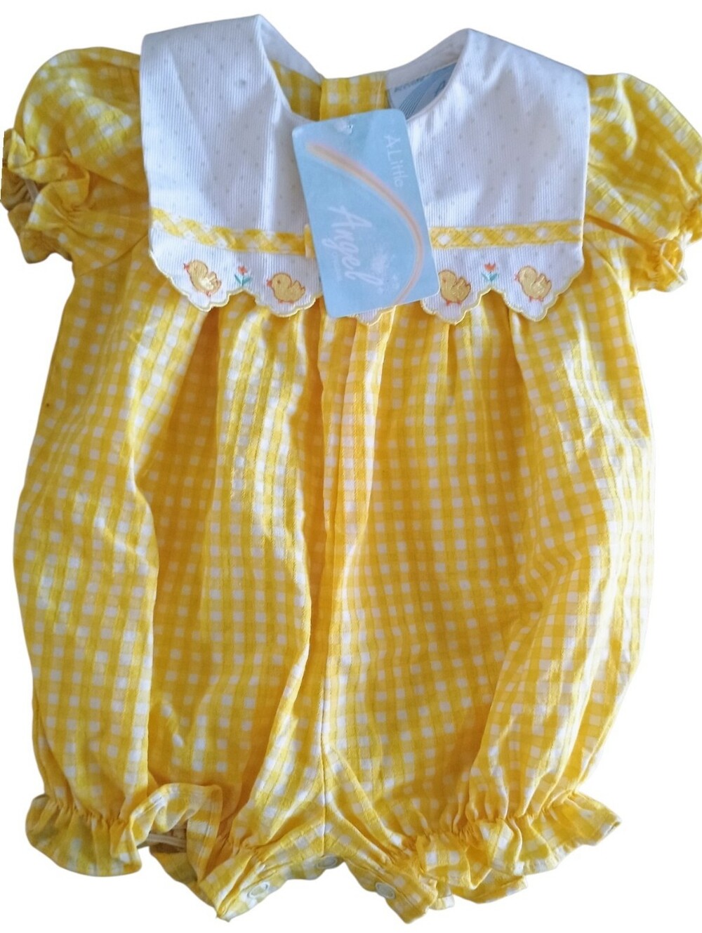 Vintage Little Angel Yellow Gingham Bubble Romper | 3 to 6 Months |